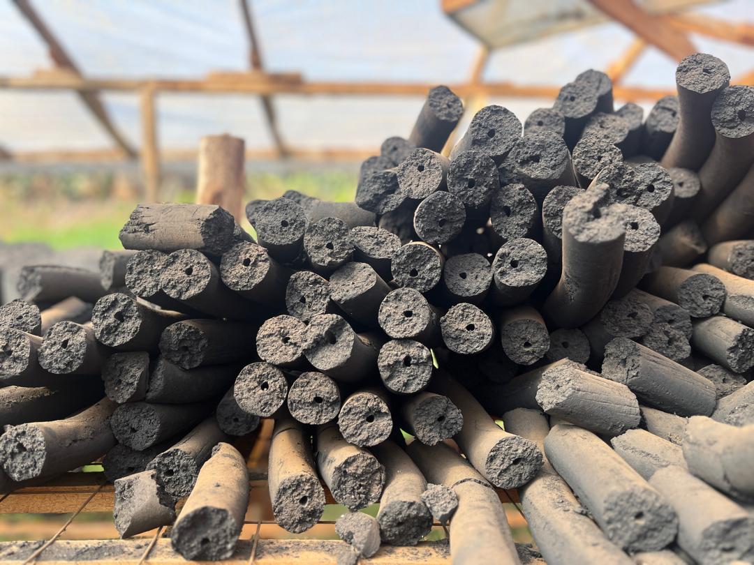 Stick briquettes — large pile with air channels
